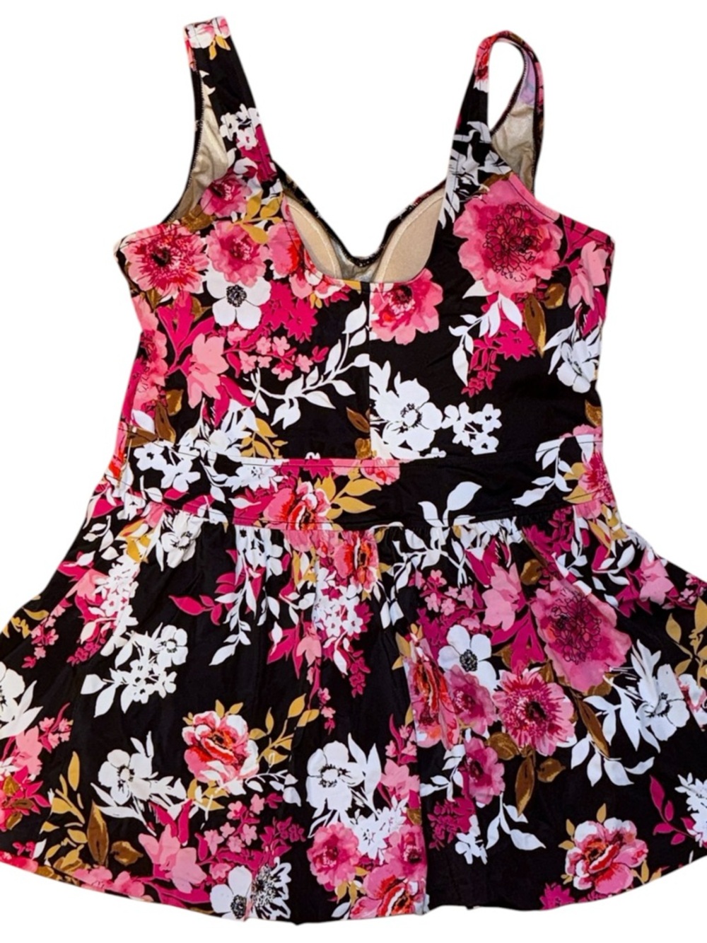 Maxine of Hollywood Floral Swim Dress 22W Black Pink One Piece Tummy Control - Picture 2 of 7